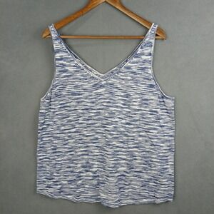 Nic+Zoe Spacedye Vital Tank Top Womens XL Blue Cotton V Neck Wide Strap Casual